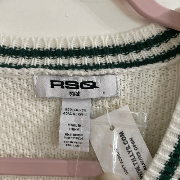 BNWT RSQ Girls Varsity Cream & Green Cable Knit Cardigan Sweater in small - Picture 3 of 4